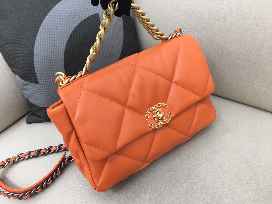 Lambskin 19 Large Handbag Flap Bag AS1161 Orange